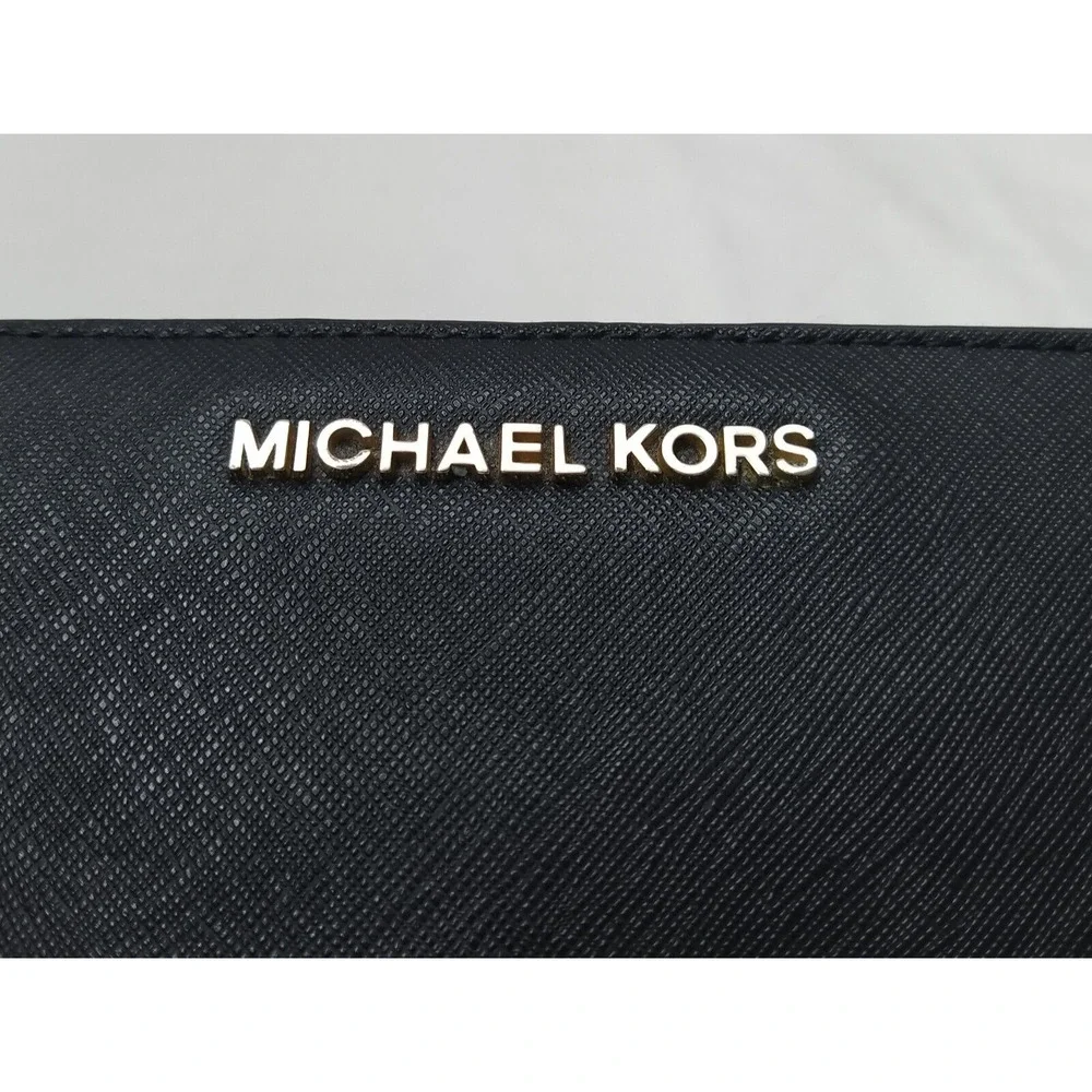 Michael Kors Black Leather Zip Around Credit Card Long Wallet